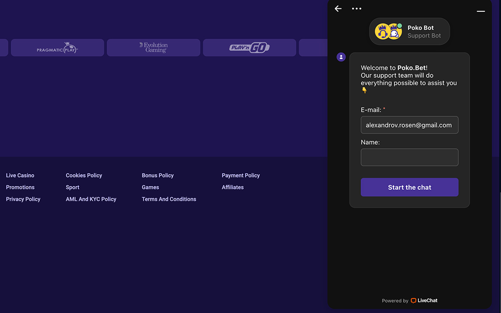 PokoBet Casino Support